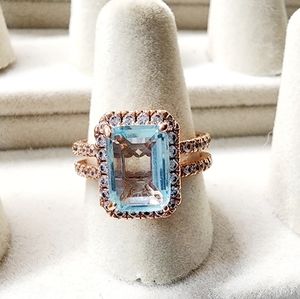 Ring Bomb Party rose gold and aquamarine ring sz 9